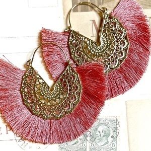 Fringe and Filigree Hoop Earrings | Mauve